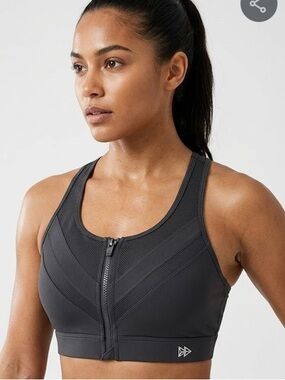 High-Support Front-Zip Sports Bra - Black